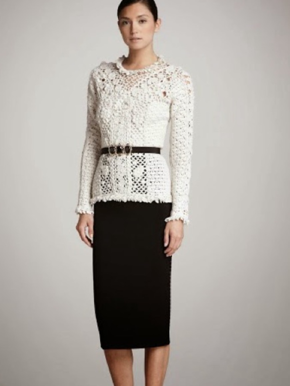 Oscar de la Renta Ivory 100% Cashmere Hand Knit Floral Sweater Medium